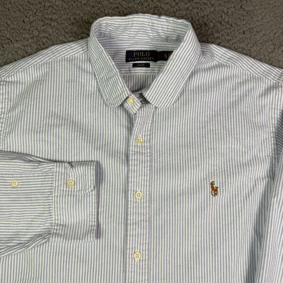 Ralph Lauren Shirt Mens XL Blue Striped Fit Oxford Button Down OCBD Flesh Pony - Picture 1 of 8